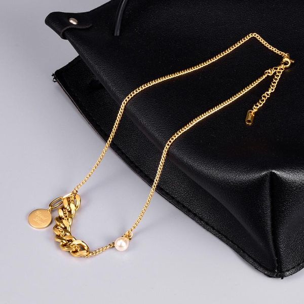 

chokers 18 k irregular natural pearl necklace for women stainless steel geometric gold chain choker fashion jewelry gift, Golden;silver