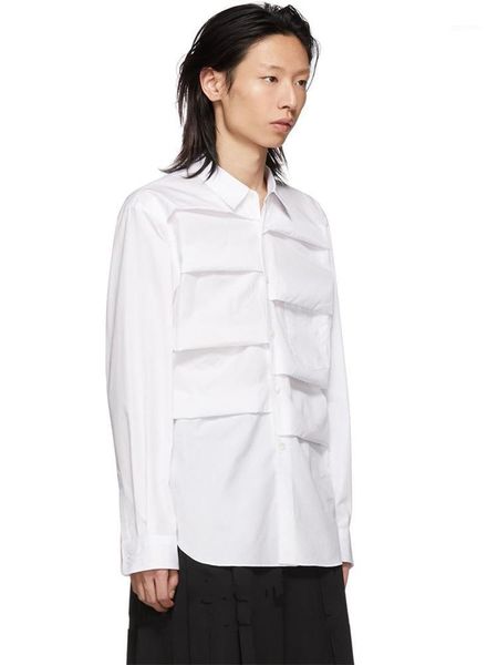 

men's casual shirts hair stylist singer hip-hop street personality drape design loose large shirt, White;black