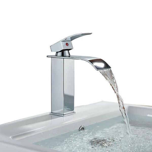 

bathroom sink faucet chrome waterfall spout basin mixer tap hole single d8b2