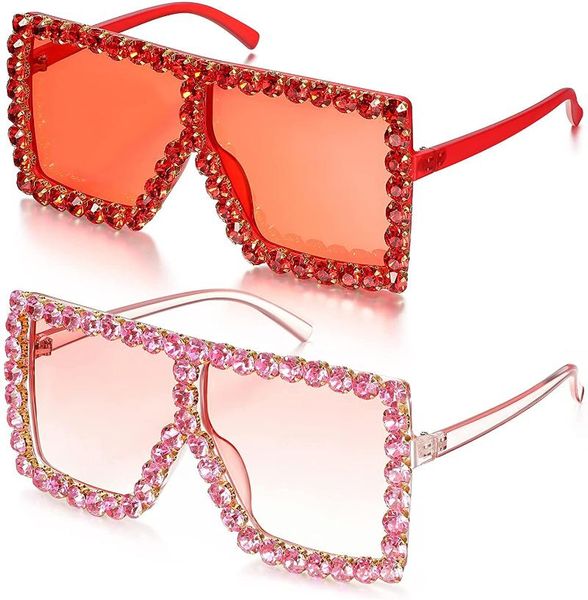 

outdoor eyewear oversize square crystal sunglasses, flat oversized retro thick frame bling sunglasses for women men