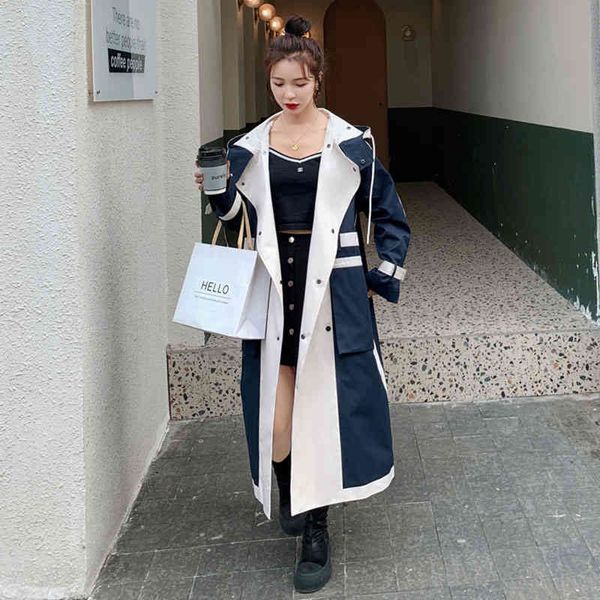 

women's jackets [ewq] korean loose big size ladies cloak casual splicing fashion trench coat female women windbreaker long autumn hoode, Black;brown