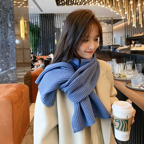 

2021 knitted solid color coarse wool scarf thickened bib, Blue;gray