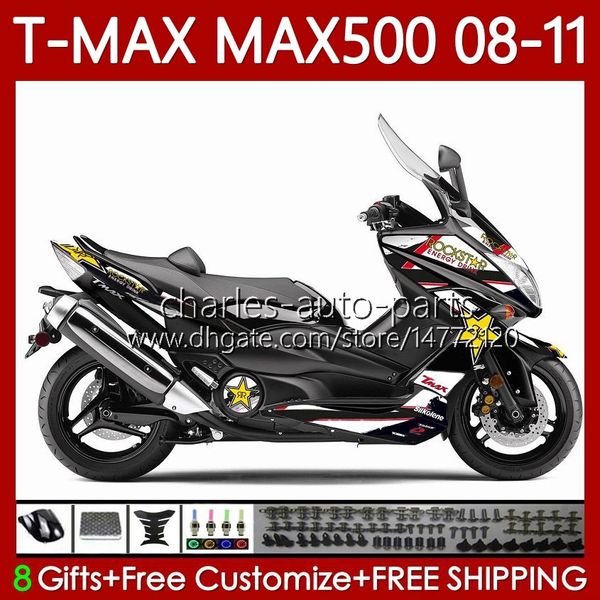 Yamaha T-MAX500 için Motosiklet Gövdesi TMAX-500 MAX-500 T 08-11 Karoser 107No.57 TMAX MAX 500 TMAX500 MAX500 08 09 10 11 XP500 Beyaz Black 2008 2009 2010 2011 Perazları