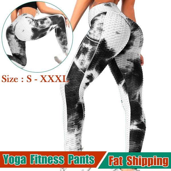 

yoga pants fitness sports leggings tie-dye pocket breathable hip lifting exercise bubble tight outfit