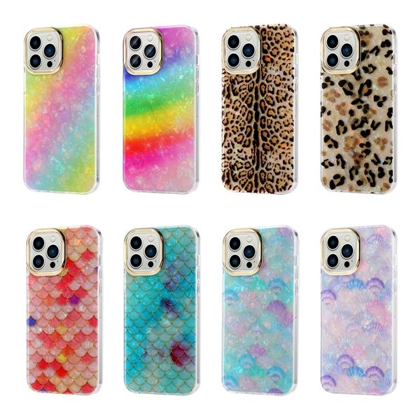 Escala de peixe Shell Arco-íris Leopardo Imprimir Casos para iPhone 13 12 11 Pro X XS Max XR 7 8 Plus Luxo Elegante de Alta-Moda Elegante Ultratina Caso de Sereia à prova de choque