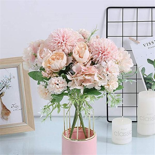 

decorative flowers & wreaths 7 heads flower artificial bouquet silk hydrangea peony bride mariage wedding garden decoration home decor fake