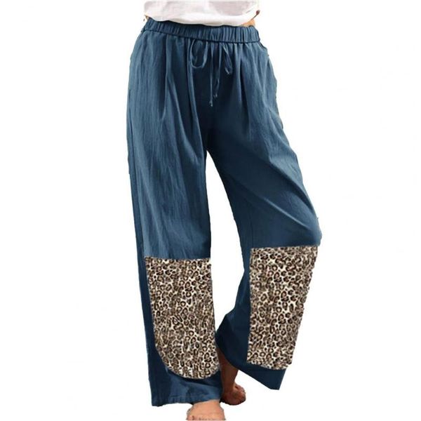

women's pants & capris women patchwork leopard print vintage pantsbohemia wide leg summer loose mid waist decorative belt female trouse, Black;white