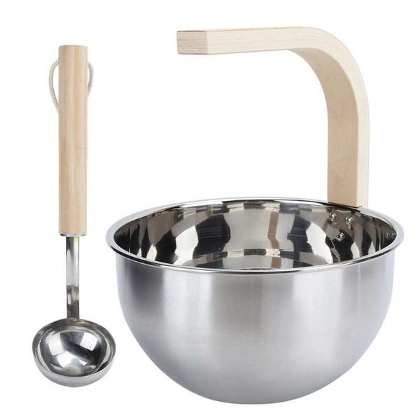 

bath accessory set 4l stainless steel sauna bucket barrel with long handle ladle for spa room accessories