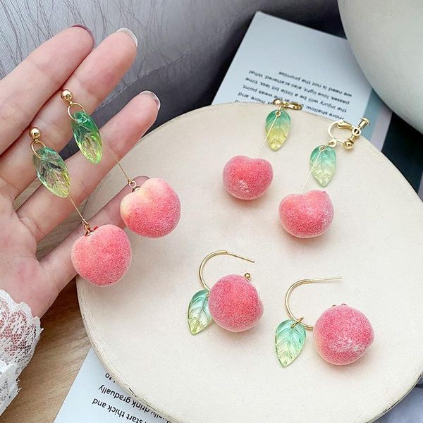 

dangle & chandelier peach earrings pink 3d fruit drop for women s925 silver needle 2021 style cute girls gift birthday fashion jewelry
