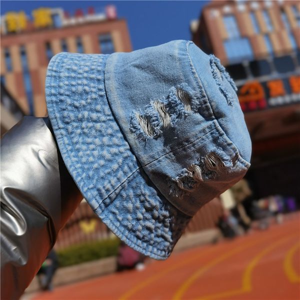 

hole washing jeans wholesale wide brim hats fashion bucket hat men and women personality trend beggars sun protection in summer designers ca, Blue;gray