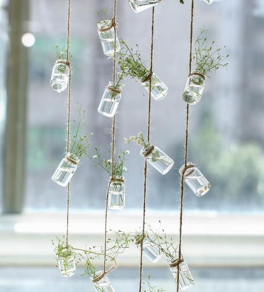 

vases green plant hydroponic glass bottle hanging decoration creative personality wall vase