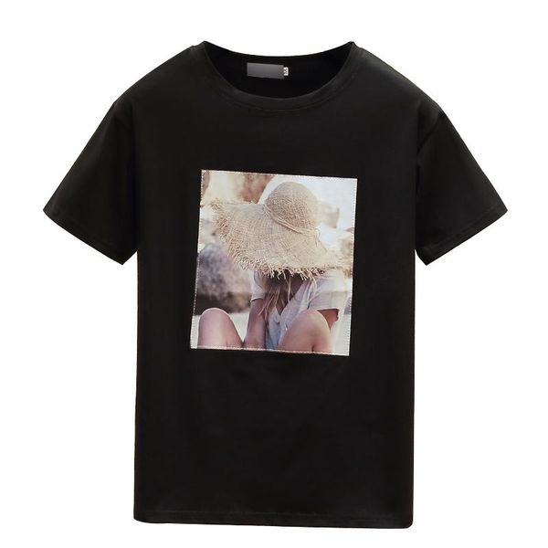 

women's t-shirt 2021 cotton women white short sleeve loose appliques print pattern tee harajuku style o-neck female 8307