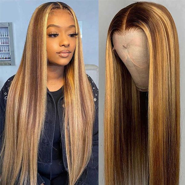 

wig gradient medium long front lace straight hair women's wig, Black