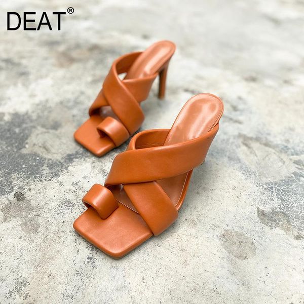 

slippers [deat] 2021 spring summer square toe shallow cross band split toes high heels women shoes fashion tide 10h603, Black