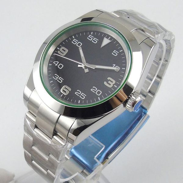 

wristwatches 36mm green crystal dress automatic men watch sterile dial polished bezel luminous hand 24 jewels nh35a miyota 8215, Slivery;brown