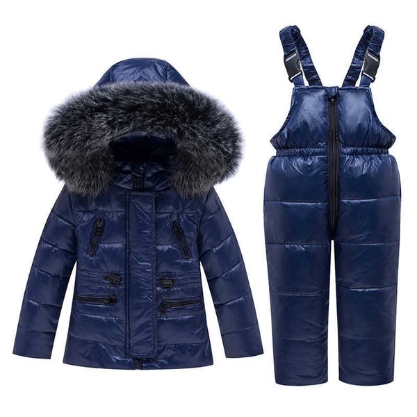 -30 graus de inverno crianças conjuntos de roupas de pele para baixo casacos + macacões crianças snowsuit quente para meninas meninos 1-5 anos H0909