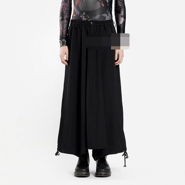 

men's pants culottes casual wide leg spring and autumn black elastic waist fashion drawstring straight
