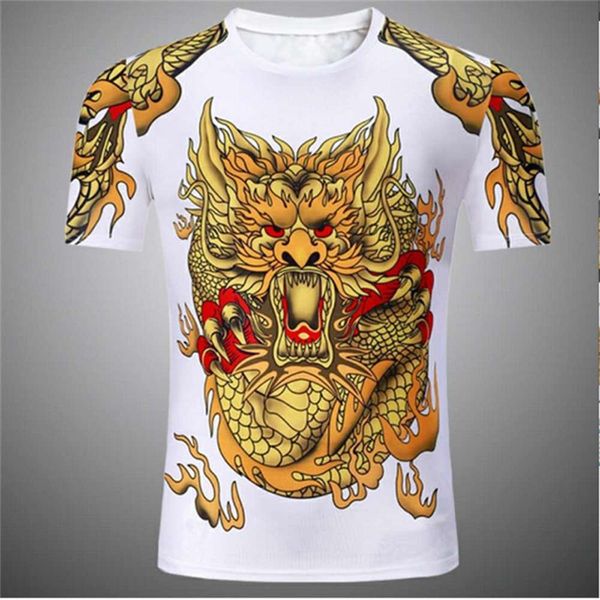

021 men's antique short sleeve chinese dragon pattern aggressive t-shirt tattoo clothing printing, White;black