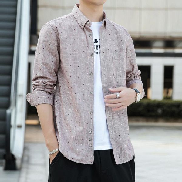 

men's casual shirts jacquard men spring autumn long sleeve cotton shirt mens pocket dot slim camisas work business chemise homme, White;black