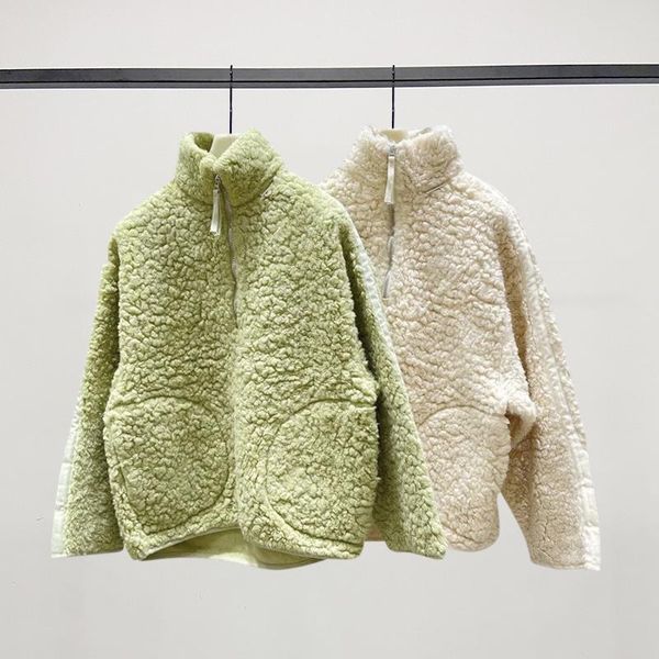 

women's jackets stitching lamb plush 2021 autumn and winter zipper stand-up collar fleece sweater style long-sleeved jacket women, Black;brown