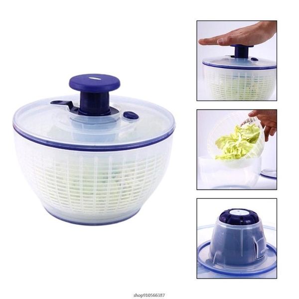 Cozinha Manual Salada Spin Dispositivo Frutas Frutas Alface Vegetais Dryer Cesta Colander Comida Prep Quick Secagem Decorador Tigela Atacado