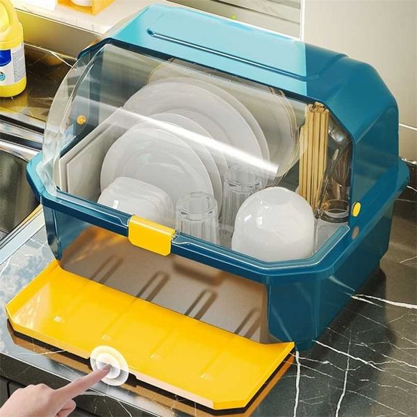 Portaoggetti da cucina, contenitore per ciotole e bacchette, scolapiatti, portabicchieri per uso domestico con coperchio, armadietto in plastica per piatti 211112