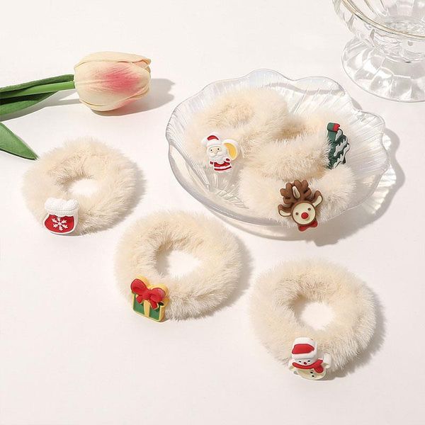 Christmas Faux Fur Elastic Hair Bands Scrunchies Soft Pelúcia Mulheres Meninas Titular De Cabelo De Borracha Cabelo Acessórios De Cabelo