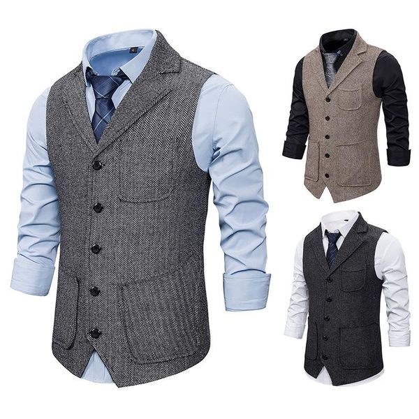 

men's vests 2021 fashion men slim fit mens v neck suit vest male waistcoat gilet homme casual sleeveless formal business jacket, Black;white