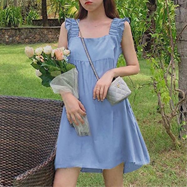 

casual dresses women beach tank dress vintage party square collar mini 2021 vonda summer ruffled sundress bohemian holiday vestidos, Black;gray