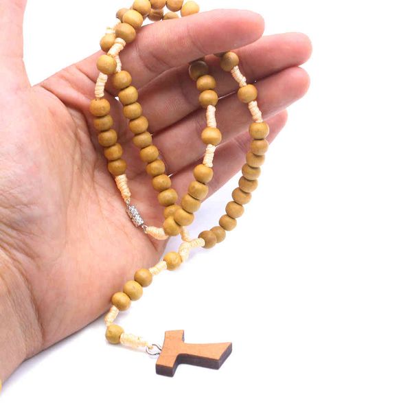 

wood rosary necklace cross religious catholic beads necklaces, Silver