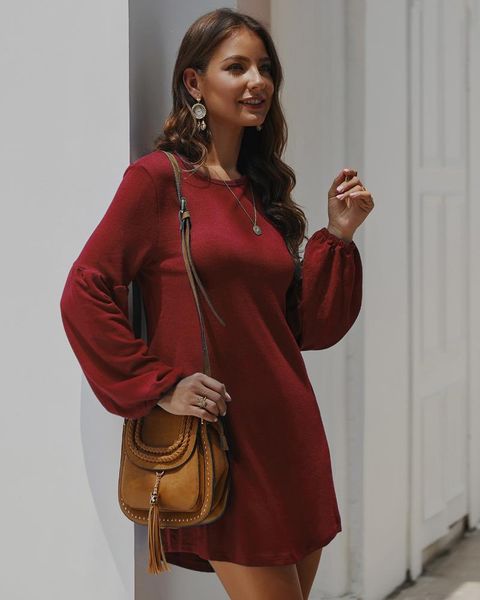 

maternity dresses fashion a-line dress female lantern sleeve o-neck knit cotton fabric mini women lady elegant party autumn, White