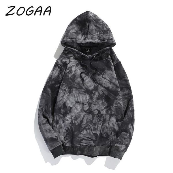 

men's hoodies & sweatshirts zogaa women's hooded sweatshirt fashion tie dye harajuku hip hop wool hoodie men brand streetwear, Black