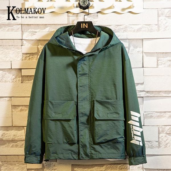 

men's jackets kolmakov spring and autumn trend loose functional coat tooling jacket hooded suitable color male overcoat size m-3xl, Black;brown