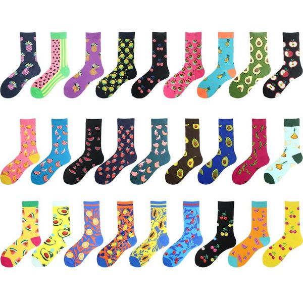

socks & hosiery [wploikjd]fruit art funny women pineapple banana avocado cherry lemon cute sokken jacquard crew tube calcetines divertidos, Black;white