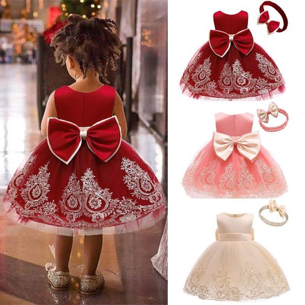 

est boutique summer dress baby girl pageant lace toddler party bowknot tutu gown with headwear vestido infantil girl's dresses, Red;yellow