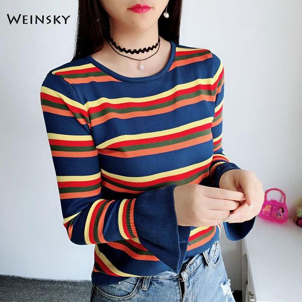 

women's sweaters women knitted jumper sweater and pullovers korean fashion style thin autumn 2021 striped, White;black