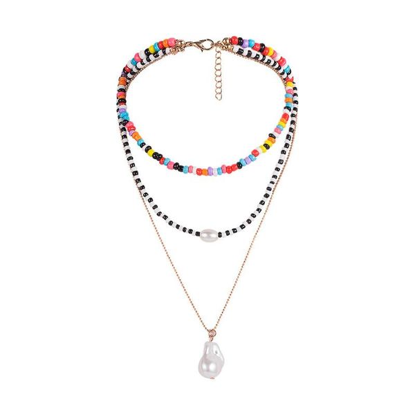 

pendant necklaces personality mix necklace multi layer profiled pearl rice beads collar chain cute multilayer for women jewelry, Silver