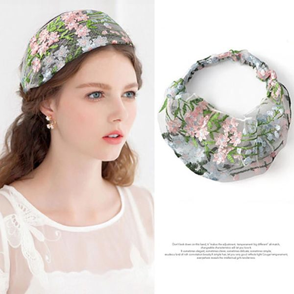 

hair accessories korean floral bands for women headband elegant stain printing headwear girl hollow headwrap 2021 jewelry, Slivery;white