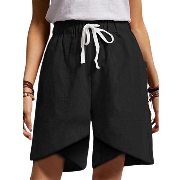 

women's shorts summer solid color loose drawstring women sports cotton flax machine wash straight for leisure daily streetwear, White;black