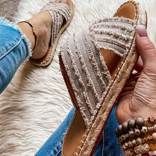 

sandals women slippers solid color open toe weave casual ladies flats beach summer outdoor females shoes 2021 fashion slides, Black