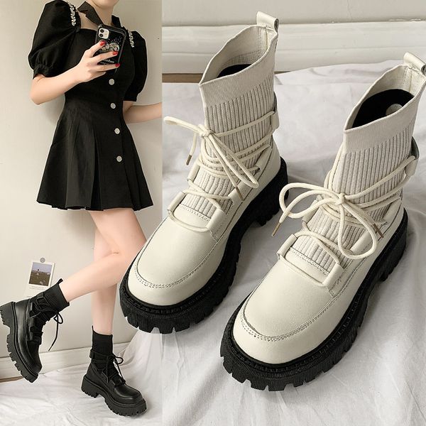 

net red martin female british style korean short 2021 thick soled black socks elastic boots