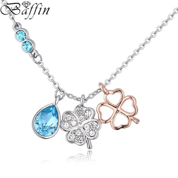 

pendant necklaces baffin fashion crystal clover necklaces&pendants for women party wedding jewelry maxi choker made with elements, Silver