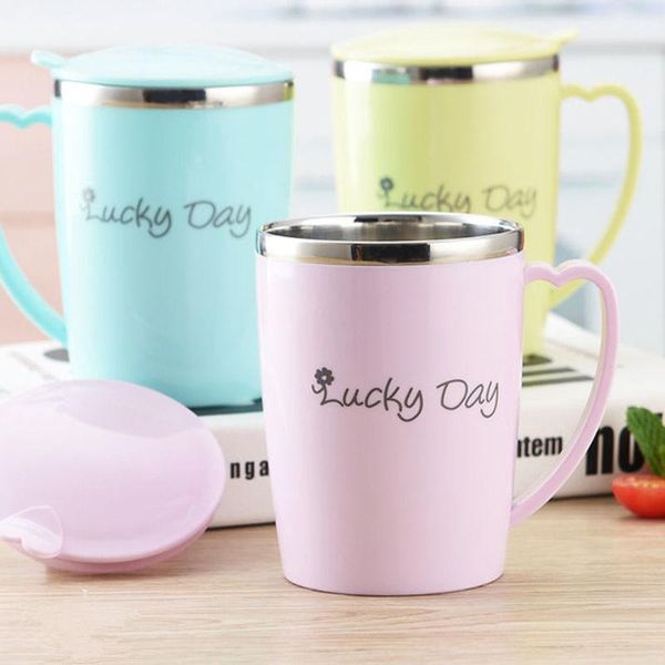 

mugs stainless steel cup female student office water shatter-resistant cover mug couple tumbler coffee