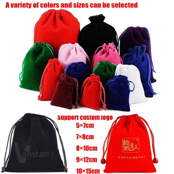 

pieces of colorful velvet bag drawstring bag, used for jewelry packaging, gift customizable logo wrap