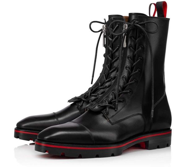 

winter elgent brand troopi men booty red bottom ankle boot black grained calfskin booties gentleman lug sole fashion knight motorcycle boots