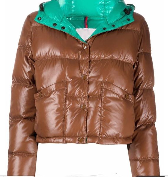

women nylon short down jackets designer lady silicone appliques attached hood warm outwear fashion girl side pocket zipper winter coat, Black