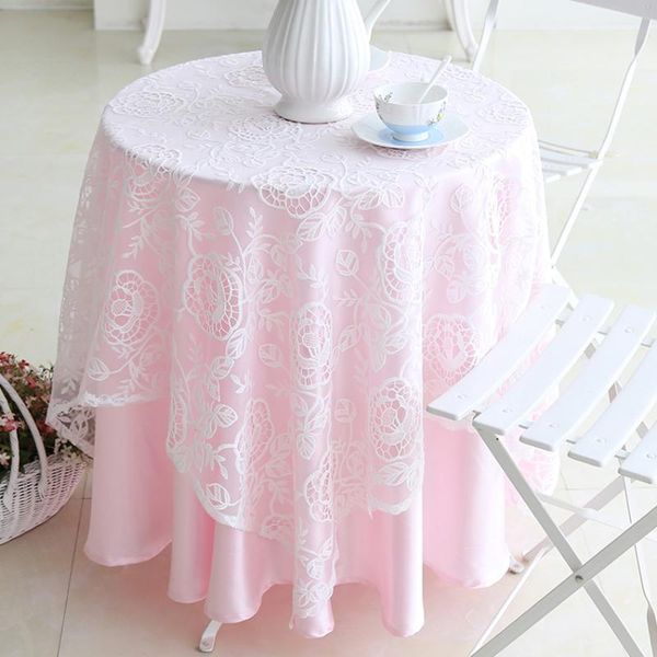 

romantic tablecloth white lace pink bottom lining table cloth for wedding birthday party round cover fashion home decor