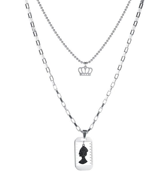 

pendant necklaces 316l stainless steel hip hop titanium square necklace multilayer crown round bead, Silver
