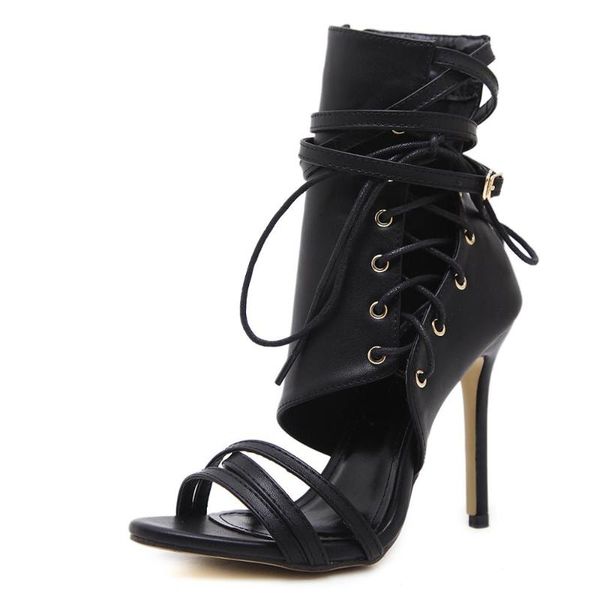 

dress shoes gladiator luxury peep toe lace up sandals summer boots thin high heels black nude stilettos woman zapatos mujer