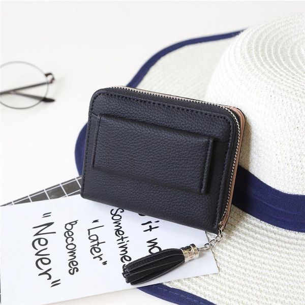 

wallets pu leather coin purse women small wallet change purses mini zipper money bags tassel pocket key holder carteira1, Red;black